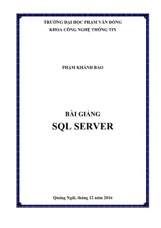 Bài giảng SQL Server - Phạm Khánh Bảo