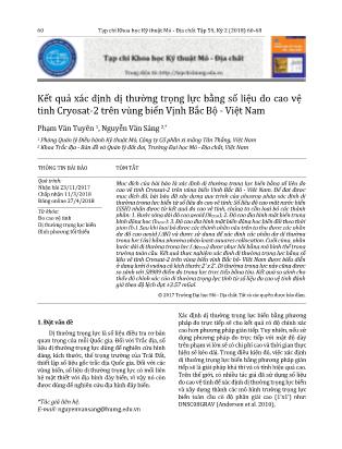Kết quả xác định dị thường trọng lực bằng số liệu đo cao vệ tinh Cryosat-2 trên vùng biển Vịnh Bắc Bộ - Việt Nam