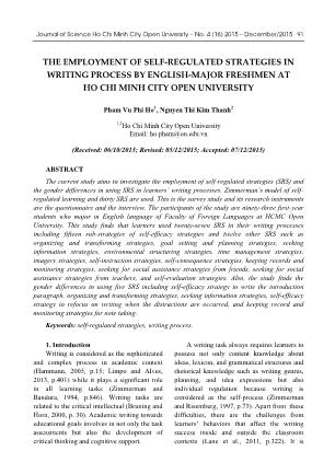 The employment of self-regulated strategies in writing process by English-major freshmen at Ho Chi Minh city open University