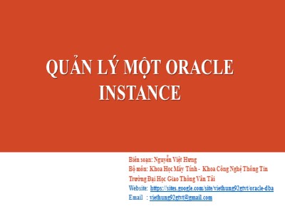 Bài giảng Công nghệ Oracle - Bài 3: Quản lý một Oracle Instance - Nguyễn Việt Hưng