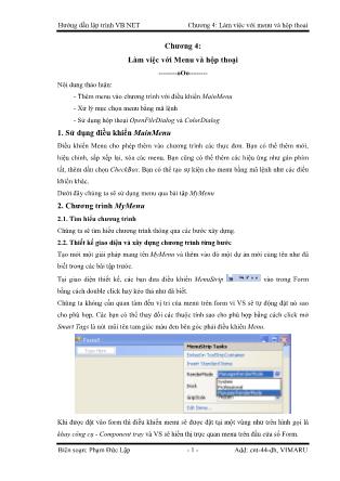 Bài giảng Hướng dẫn lập trình VB.NET - Chương 4: Làm việc với Menu và hộp thoại - Phạm Đức Lập