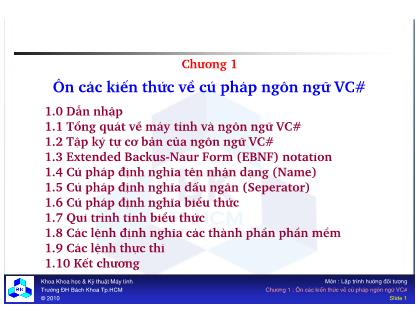 Bài giảng Lập trình hướng đối tượng - Chương 1: Ôn các kiến thức về cú pháp ngôn ngữ VC#  - Nguyễn Văn Hiệp