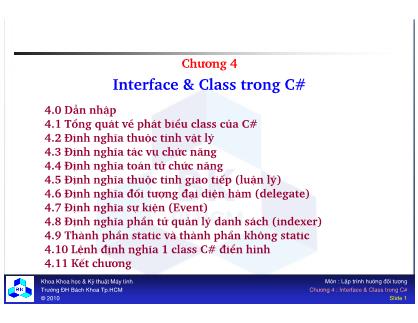 Bài giảng Lập trình hướng đối tượng - Chương 4: Interface & Class trong C# - Nguyễn Văn Hiệp
