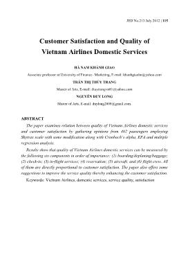 Customer Satisfaction and Quality of Vietnam Airlines Domestic Services