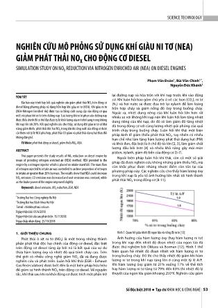 Nghiên cứu mô phỏng sử dụng khí giàu nitơ (NEA) giảm phát thải NOx cho động cơ diesel