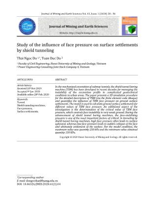 Study of the influence of face pressure on surface settlements by shield tunneling