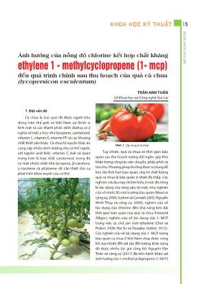 Ảnh hưởng của nồng độ chlorine kết hợp chất kháng ethylene 1-methylcyclopropene (1-mcp) đến quá trình chính sau thu hoạch của quả cà chua (Lycopersicon esculentum)