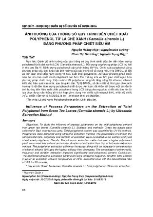 Ảnh hưởng của thông số quy trình đến chiết xuất polyphenol từ lá chè xanh (Camellia sinensis L.) bằng phương pháp chiết siêu âm
