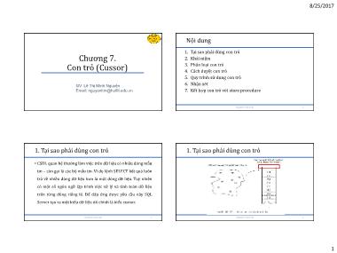 Bài giảng Cơ sở dữ liệu - Chương 7: Con trỏ (Cussor) - Lê Thị Minh Nguyện