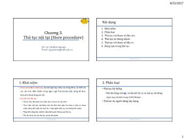 Bài giảng Hệ quản trị cơ sở dữ liệu - Chương 3: Thủ tục nội tại (Store procedure) - Lê Thị Minh Nguyện