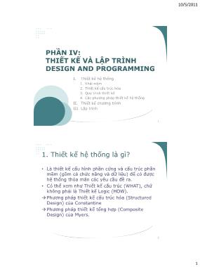Bài giảng Kỹ thuật phần mềm - Phần IV: Thiết kế và lập trình