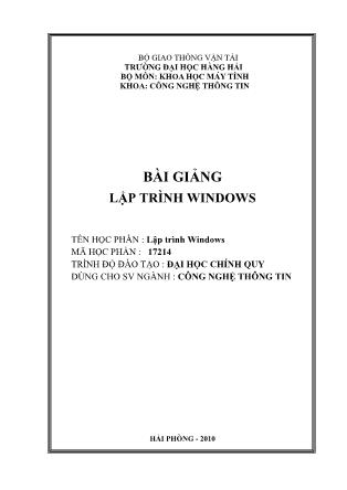 Bài giảng Lập trình Windows (Phần 1)