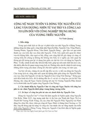 Công nữ Ngọc Tuyên và dòng tộc Nguyễn cửu làng Vân Dương: Nhìn từ vai trò và công lao to lớn đối với công nghiệp trung hưng của vương triều Nguyễn