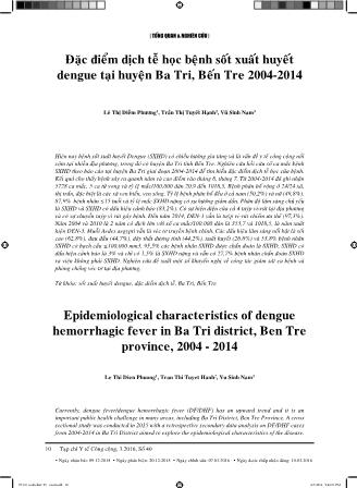 Đặc điểm dịch tễ học bệnh sốt xuất huyết dengue tại huyện Ba Tri, Bến Tre 2004-2014