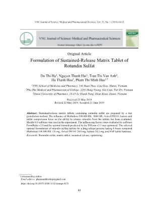 Formulation of sustained-release matrix tablet of Rotundin Sulfat