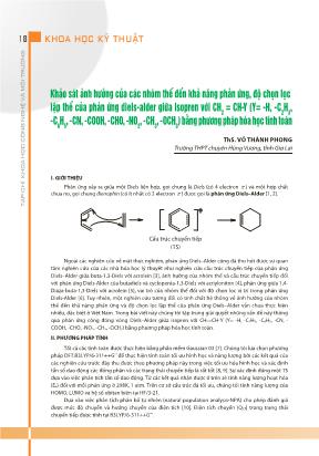 Khảo sát ảnh hưởng của các nhóm thế đến khả năng phản ứng, độ chọn lọc lập thể của phản ứng diels-Alder giữa Isopren với CH2 = CH-Y (Y= -H, -C2H3, -C6H5, -CN, -COOH, -CHO, -NO2, -CH3, -OCH3) bằng phương pháp hóa học tính toán