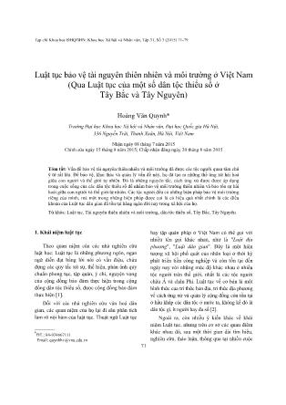 Luật tục bảo vệ tài nguyên thiên nhiên và môi trường ở Việt Nam (Qua Luật tục của một số dân tộc thiểu số ở Tây Bắc và Tây Nguyên)