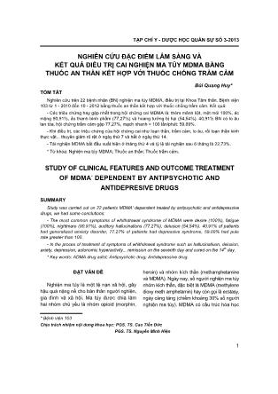 Nghiên cứu đặc điểm lâm sàng và kết quả điều trị cai nghiện ma túy MDMA bằng thuốc an thần kết hợp với thuốc chống trầm cảm