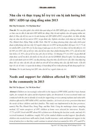Nhu cầu và thực trạng hỗ trợ trẻ em bị ảnh hưởng bởi HIV/ AIDS tại cộng đồng năm 2013