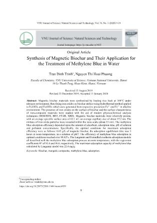 Synthesis of magnetic biochar and their application for the treatment of methylene blue in water